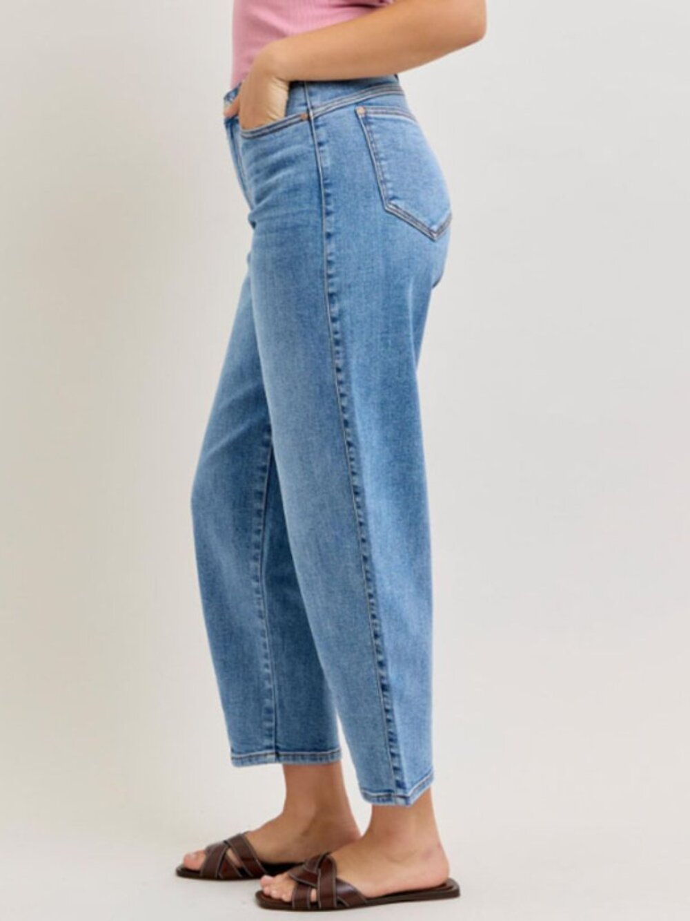 Judy Blue High Waist Barrel Jean with Front Darts and Back Yoke - Picture 2 of 4